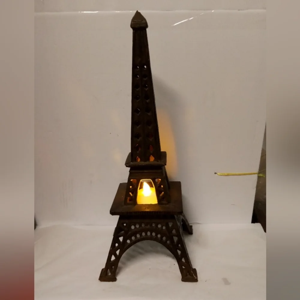 Paris Eiffel Tower Brown Cast Iron Candle Holder 14